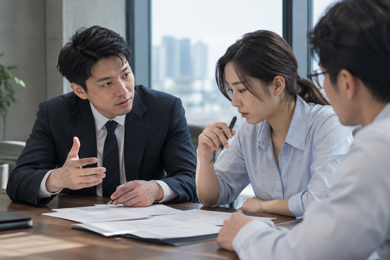 律師與當事人討論文件內容